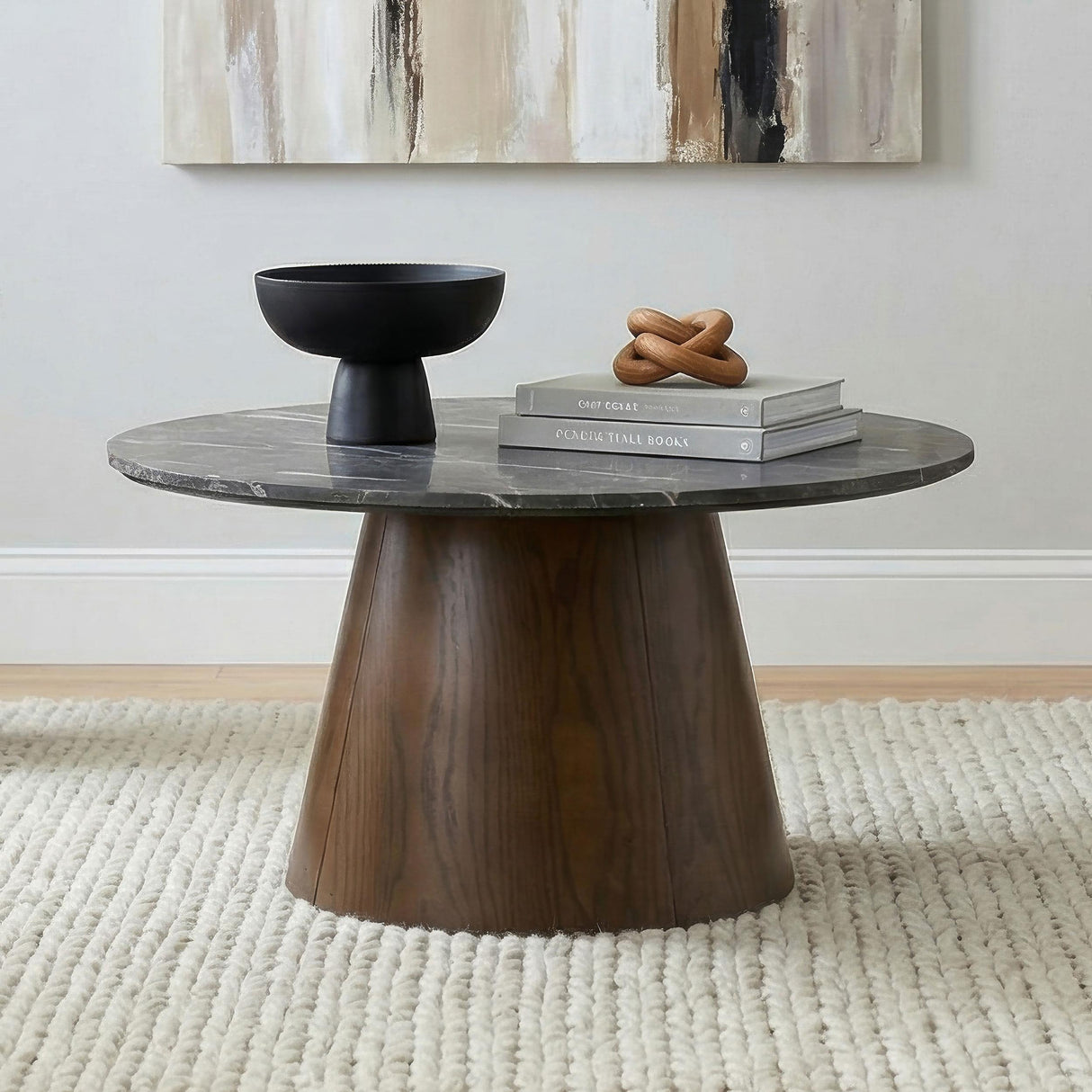 Coaster Furniture Franklin 722978 36-inch Round Pedestal Coffee Table - Grey/Dark Brown IMAGE 3