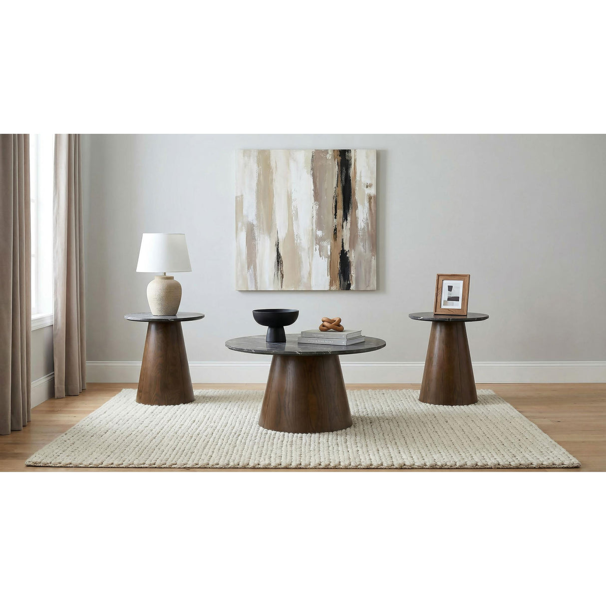 Coaster Furniture Franklin 722978-S3 3-piece Round Pedestal Coffee Table Set - Grey/Dark Brown IMAGE 1