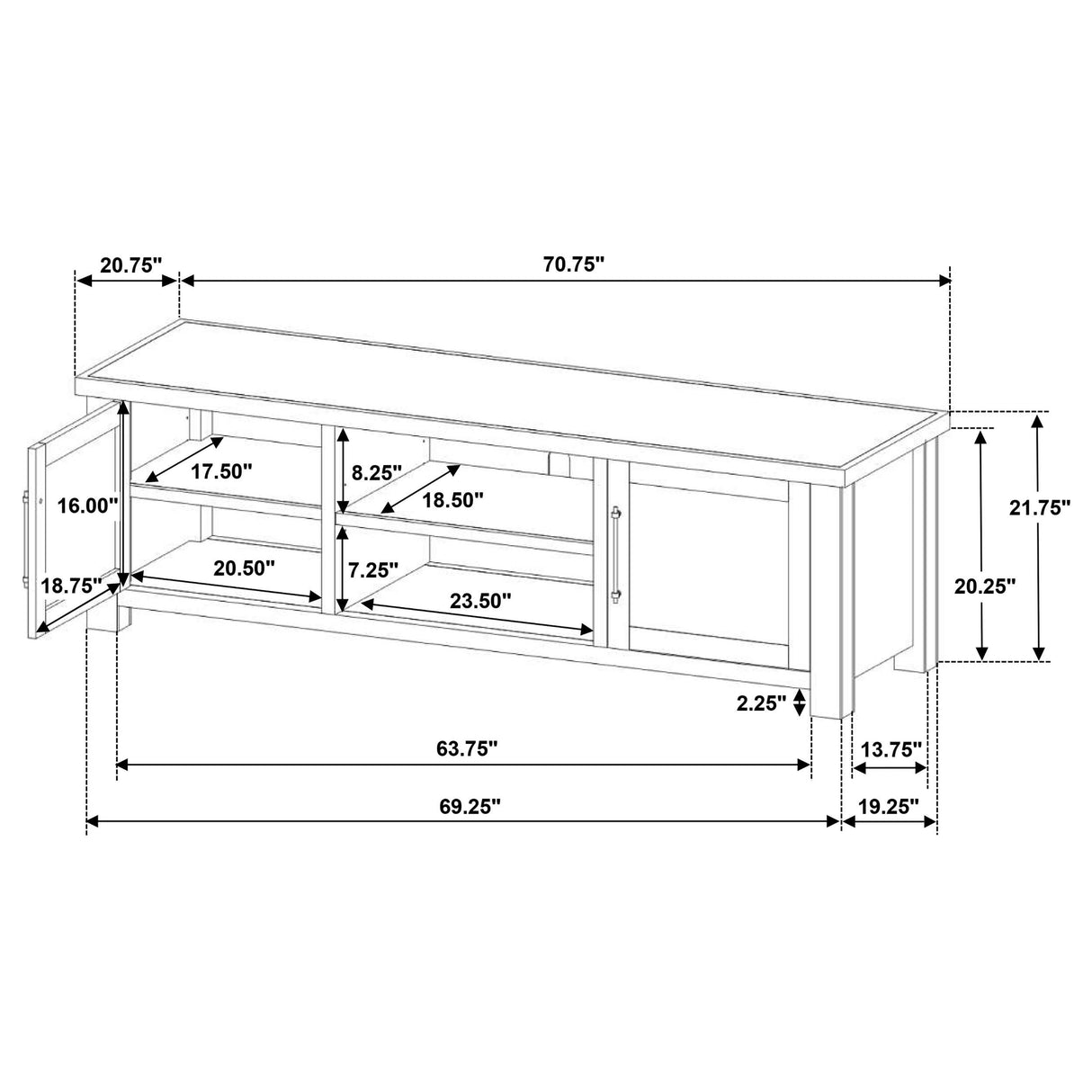 Coaster Furniture Beasley 723323 2-Door 71-Inch Wood TV Stand Media Console - Golden Oak IMAGE 14