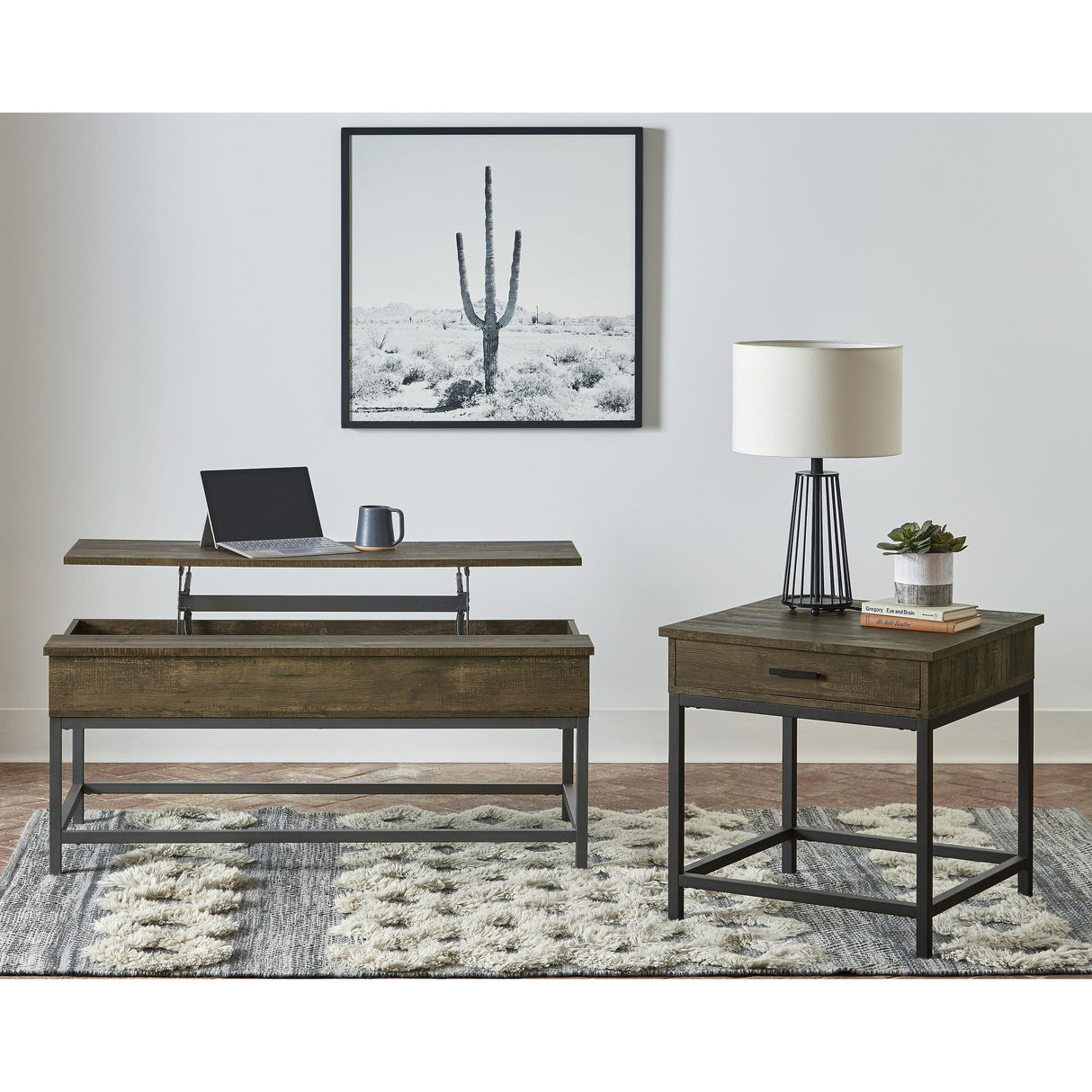 Coaster Furniture Byers 723778-S2 2-piece Lift Top Coffee and End Table Set - Brown Oak IMAGE 2
