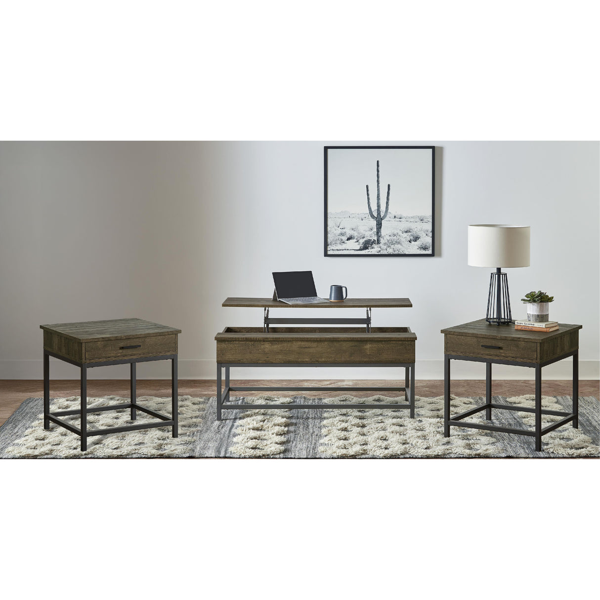 Coaster Furniture Byers 723778-S3 3-piece Lift Top Coffee and End Table Set - Brown Oak IMAGE 2