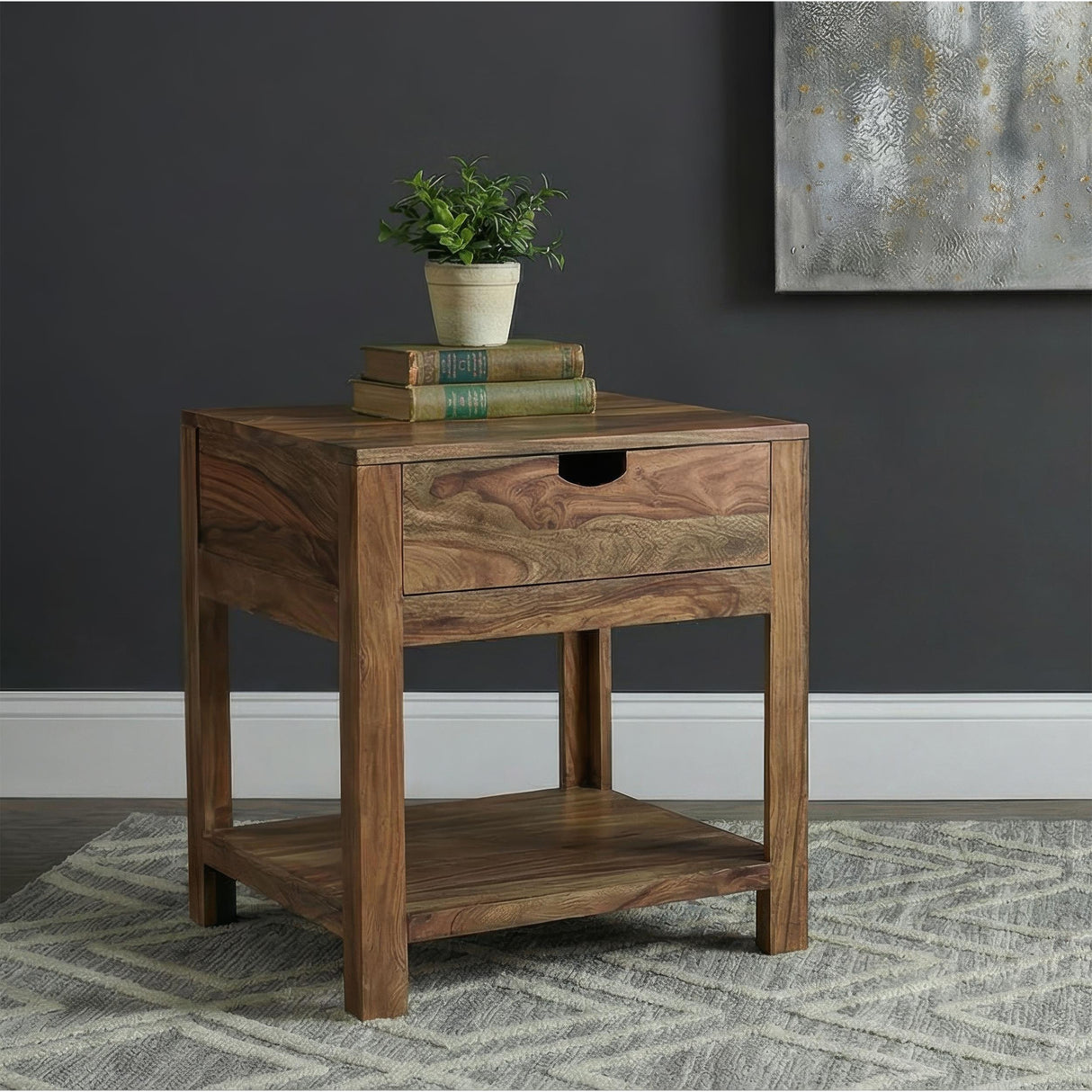 Coaster Furniture Esther 723887 1-drawer Solid Wood End Table - Natural Sheesham IMAGE 2