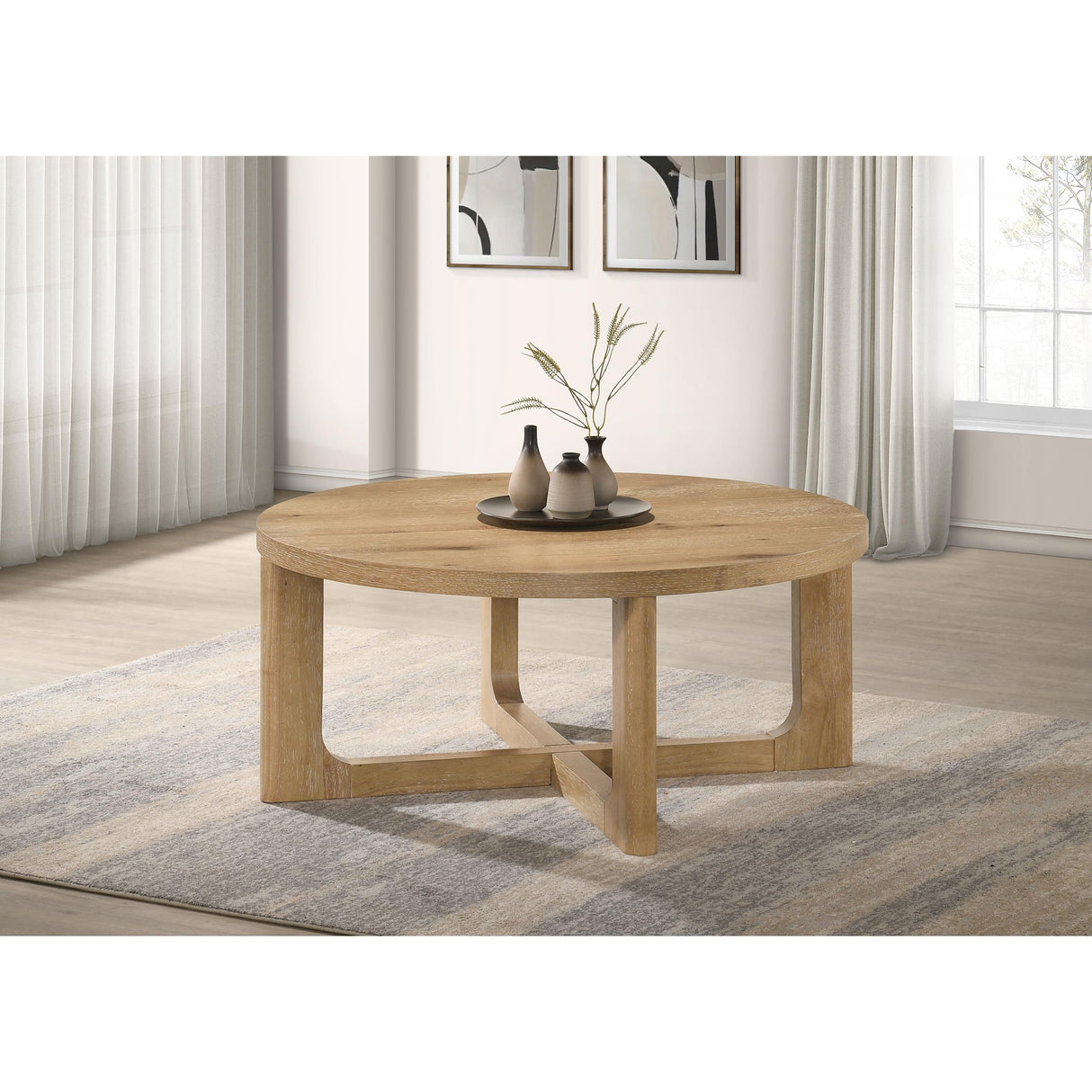 Coaster Furniture Kessler 735988 Round Sculptural Wood Coffee Table - Light Oak IMAGE 4