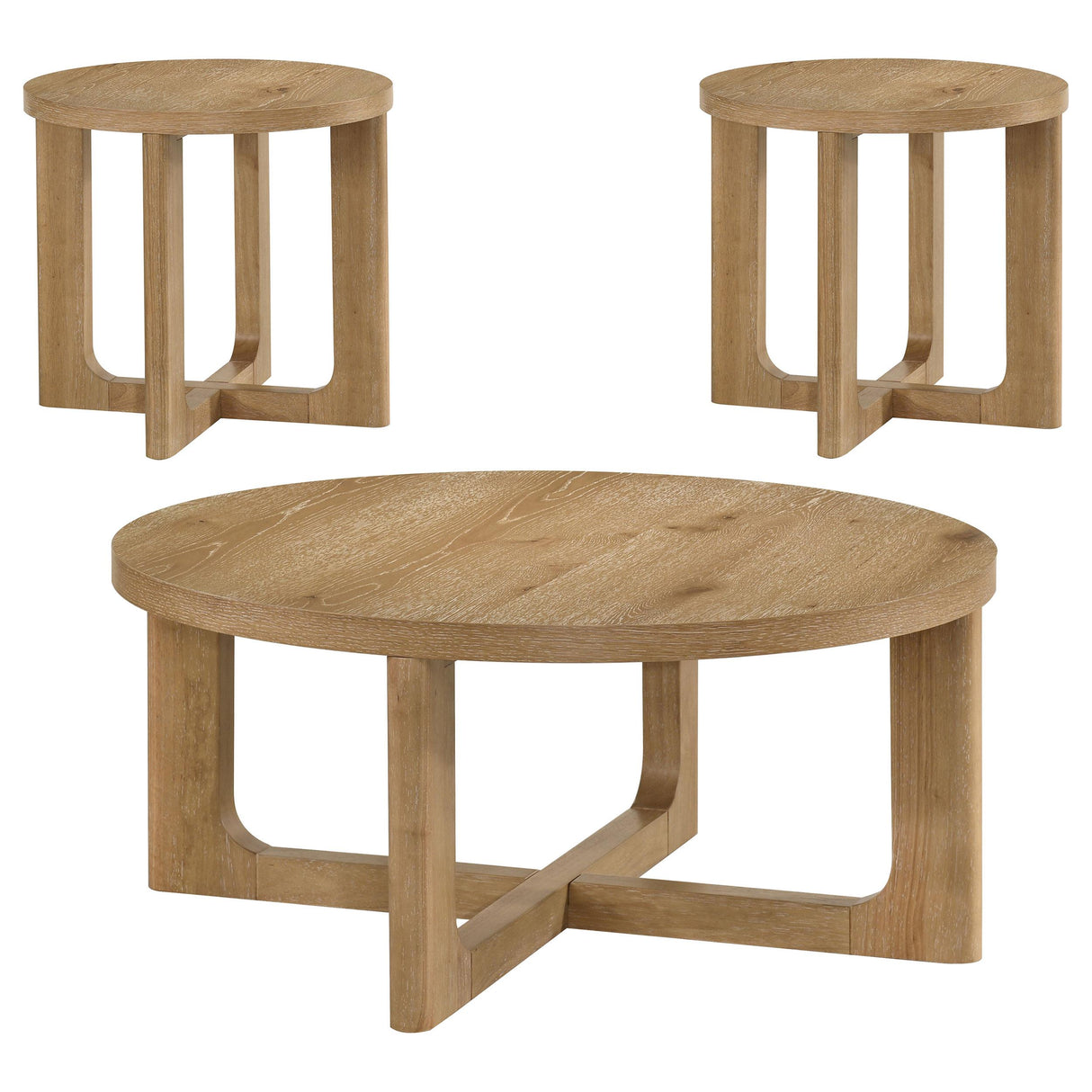 Coaster Furniture Kessler 735988-S3 3-piece Round Sculptural Wood Coffee Table Set - Light Oak IMAGE 1