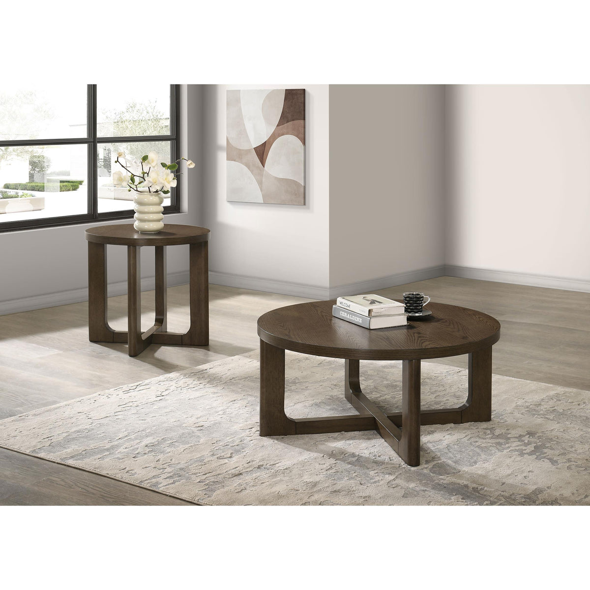 Coaster Furniture Kessler 735998-S2 2-piece Round Sculptural Wood Coffee Table Set - Brown IMAGE 2