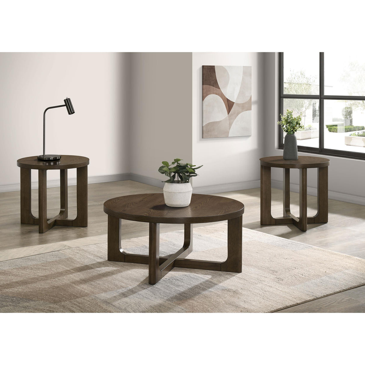 Coaster Furniture Kessler 735998-S3 3-piece Round Sculptural Wood Coffee Table Set - Brown IMAGE 4