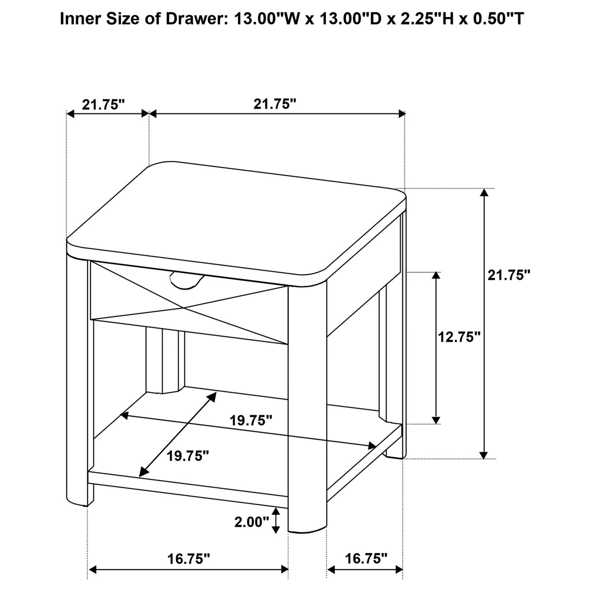 Coaster Furniture Marcelo 736057 Wood End Table with Drawer and Shelf - Light Elm IMAGE 12