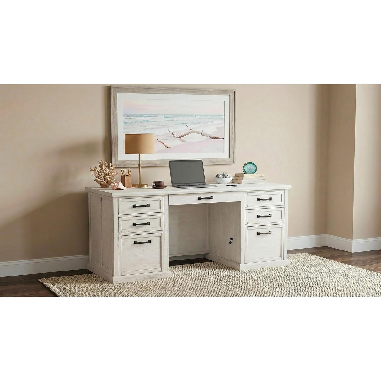 Coaster Furniture Altidore 800796 68-inch 7-drawer Executive Home Office Desk - Distressed White IMAGE 2
