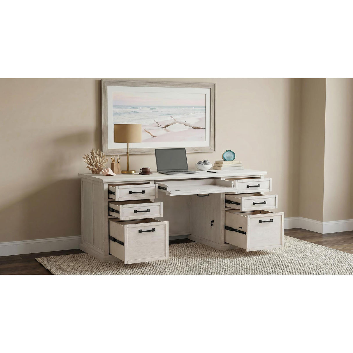 Coaster Furniture Altidore 800796 68-inch 7-drawer Executive Home Office Desk - Distressed White IMAGE 3