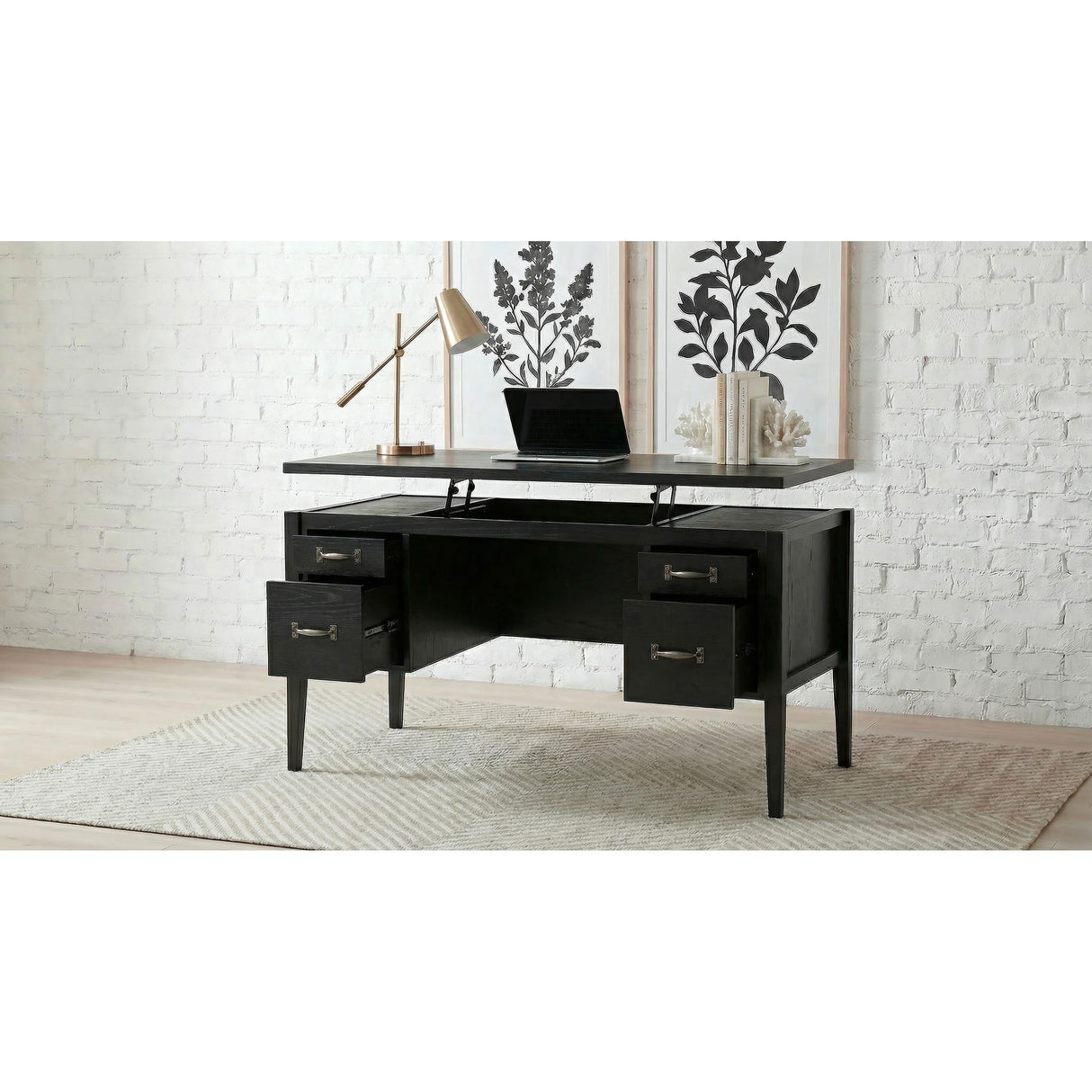 Coaster Furniture Graham 800866 54-inch 4-drawer Double Pedestal Lift Top Computer Desk - Black IMAGE 2