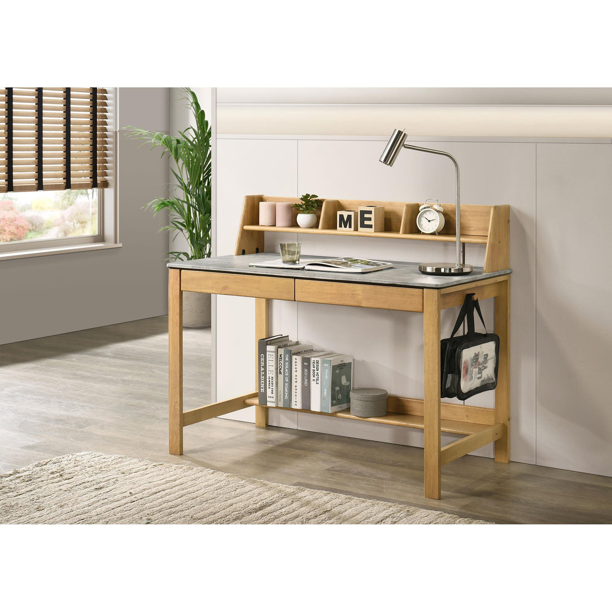 Coaster Furniture Besler 801075 47-inch SmartTop Writing Desk with Shelf - Cement/Natural IMAGE 4