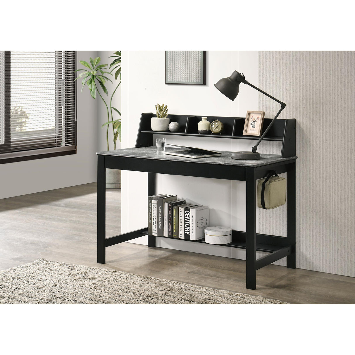 Coaster Furniture Besler 801076 47-inch SmartTop Writing Desk with Shelf - Grey Stone/Black IMAGE 5
