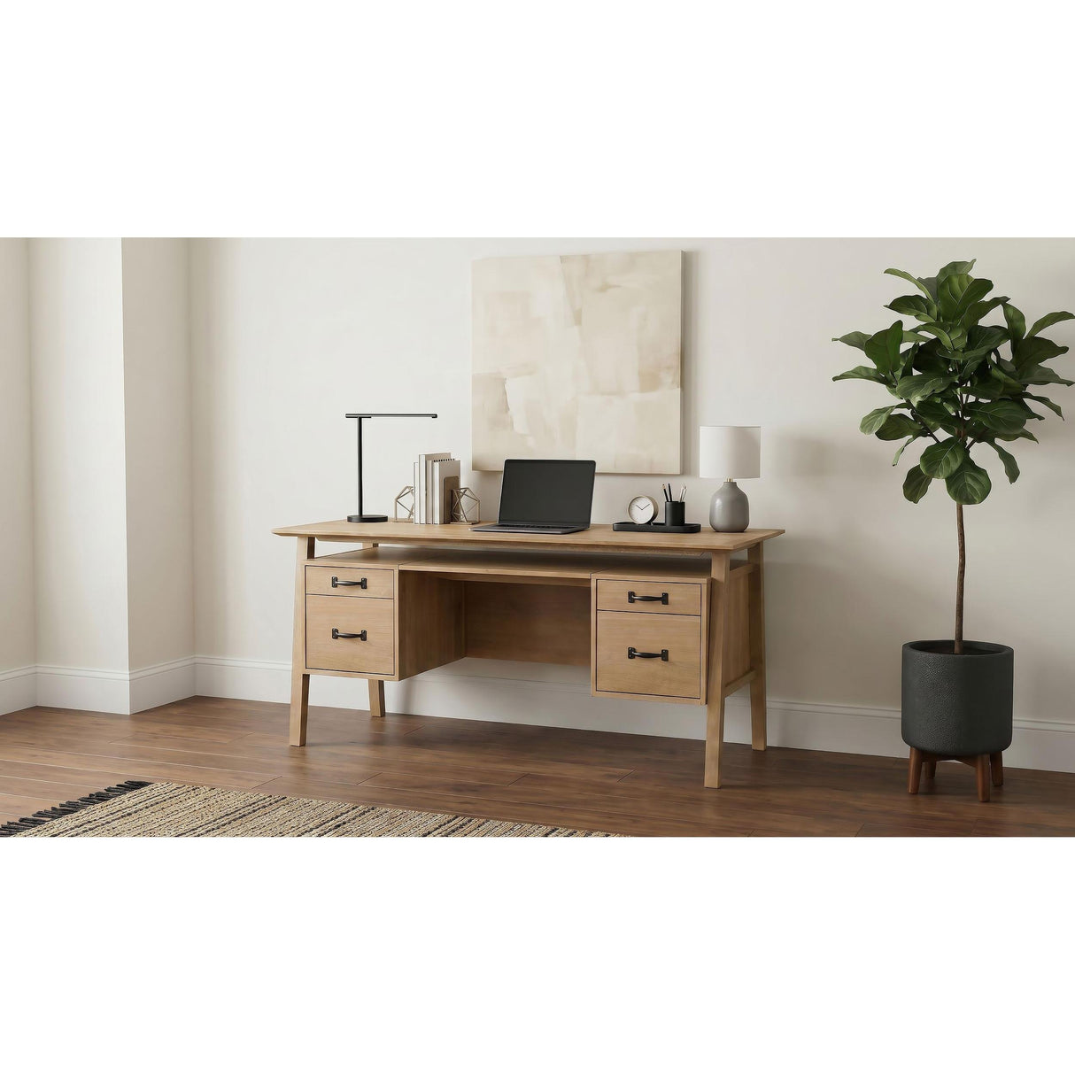 Coaster Furniture Goodson 801587 64-inch 4-Drawer Double Pedestal Computer Desk - Distressed Light Brown IMAGE 2