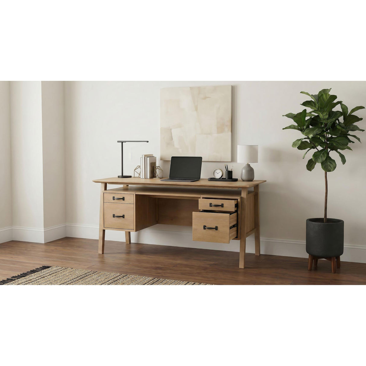Coaster Furniture Goodson 801587 64-inch 4-Drawer Double Pedestal Computer Desk - Distressed Light Brown IMAGE 3