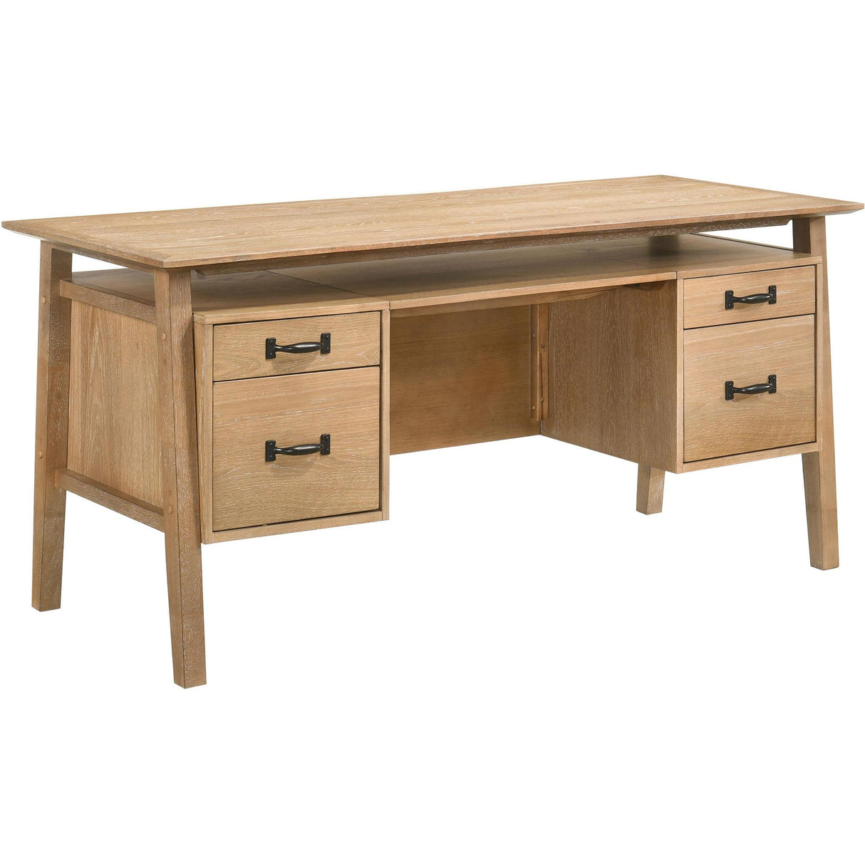 Coaster Furniture Goodson 801587 64-inch 4-Drawer Double Pedestal Computer Desk - Distressed Light Brown IMAGE 4