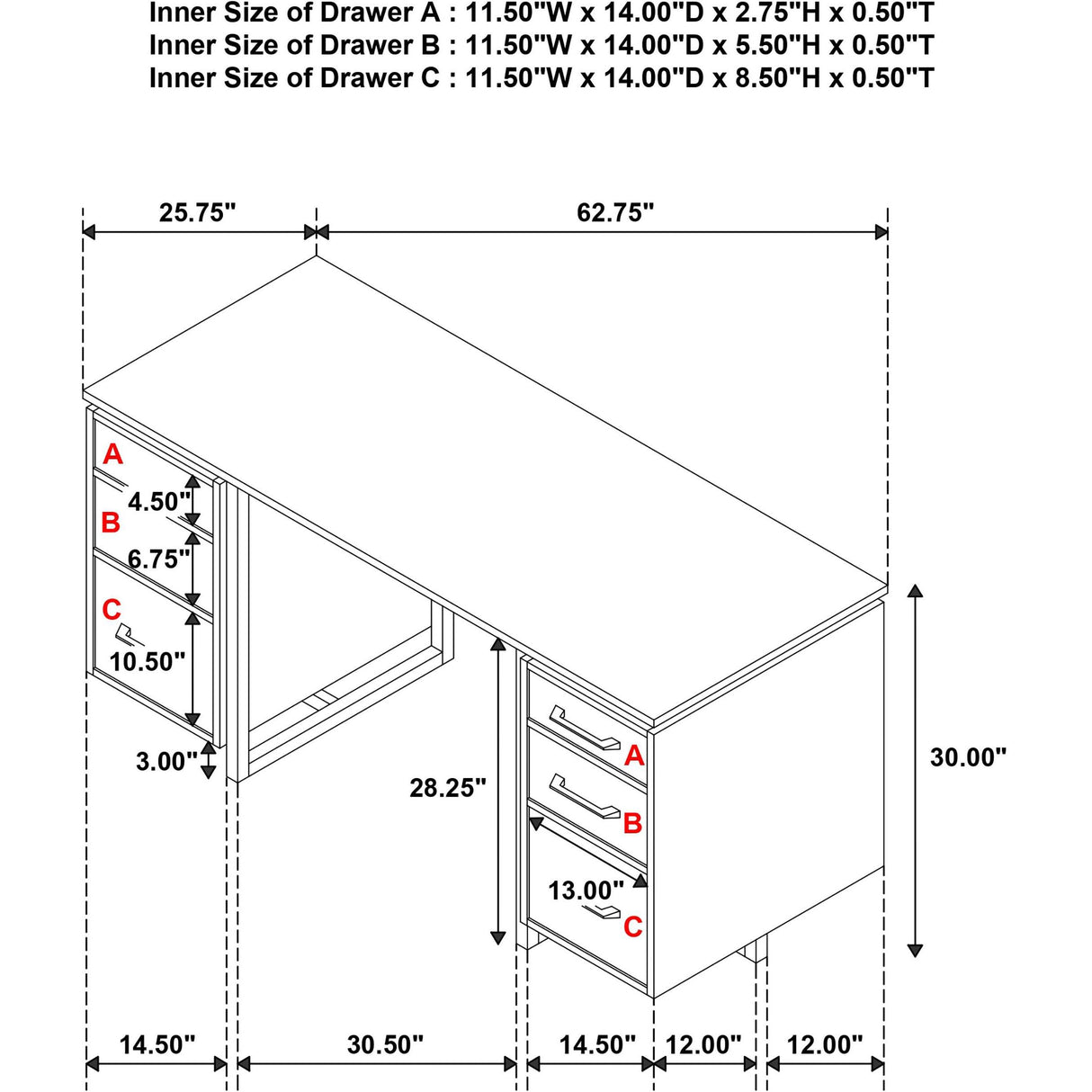Coaster Furniture Berhalter 801596 6-Drawer Double Pedestal File Computer Desk IMAGE 15