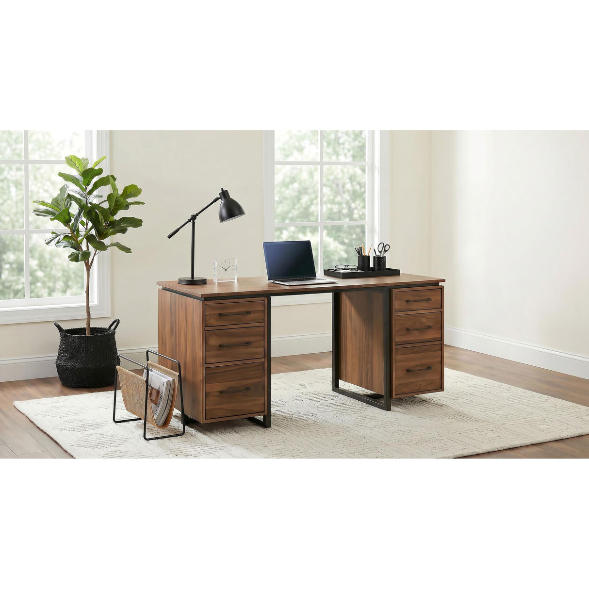 Coaster Furniture Berhalter 801596 6-Drawer Double Pedestal File Computer Desk IMAGE 2