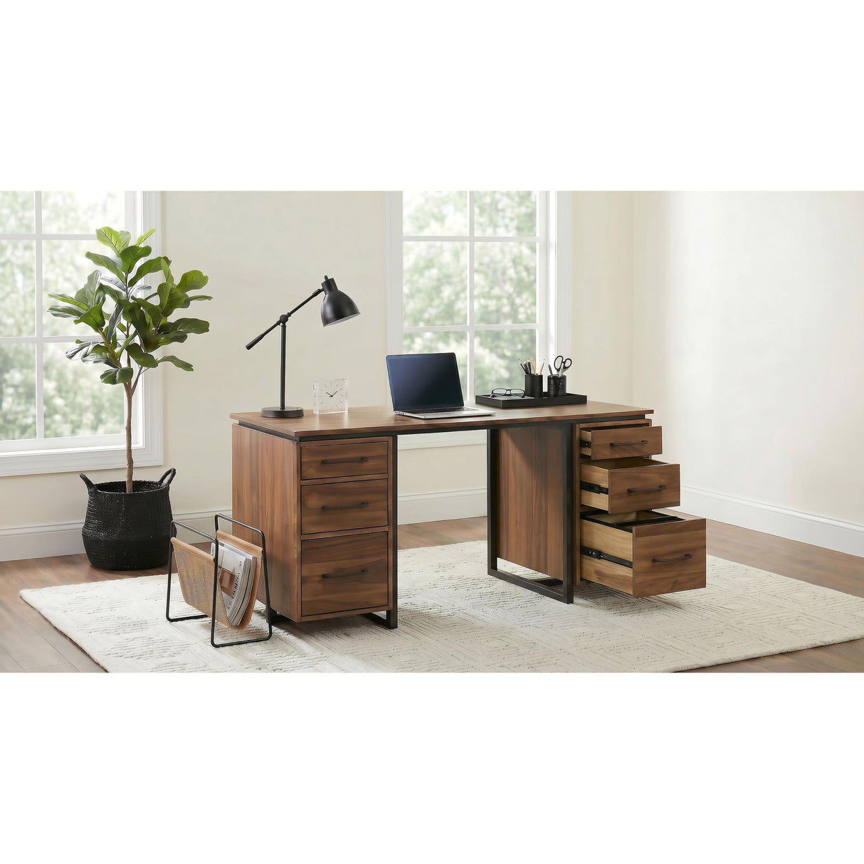 Coaster Furniture Berhalter 801596 6-Drawer Double Pedestal File Computer Desk IMAGE 3