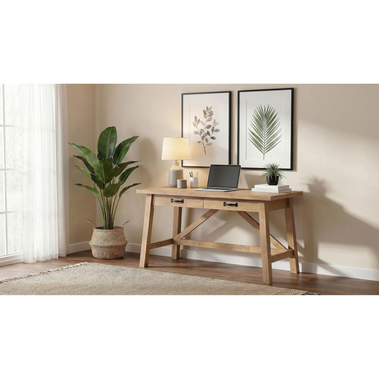 Coaster Furniture Fabian 801605 54-inch 2-drawer Computer Writing Desk - Distressed Light Brown IMAGE 2