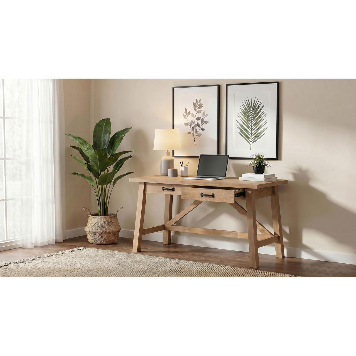 Coaster Furniture Fabian 801605 54-inch 2-drawer Computer Writing Desk - Distressed Light Brown IMAGE 3