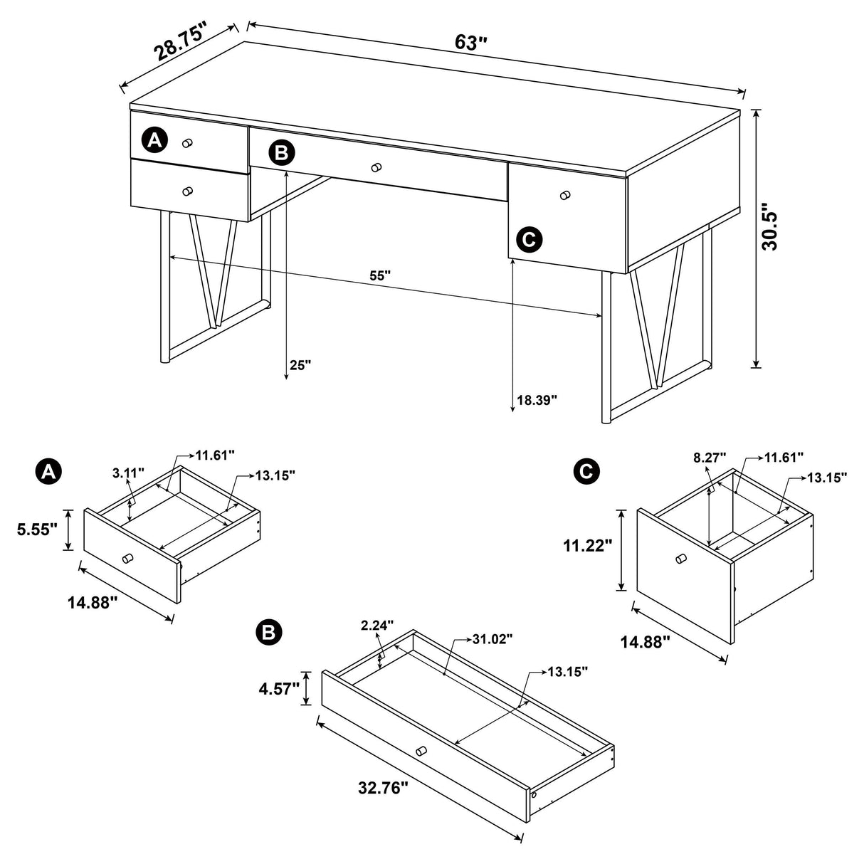 Coaster Furniture Analiese 801851 63-inch 4-drawer Writing Desk - Mango IMAGE 12