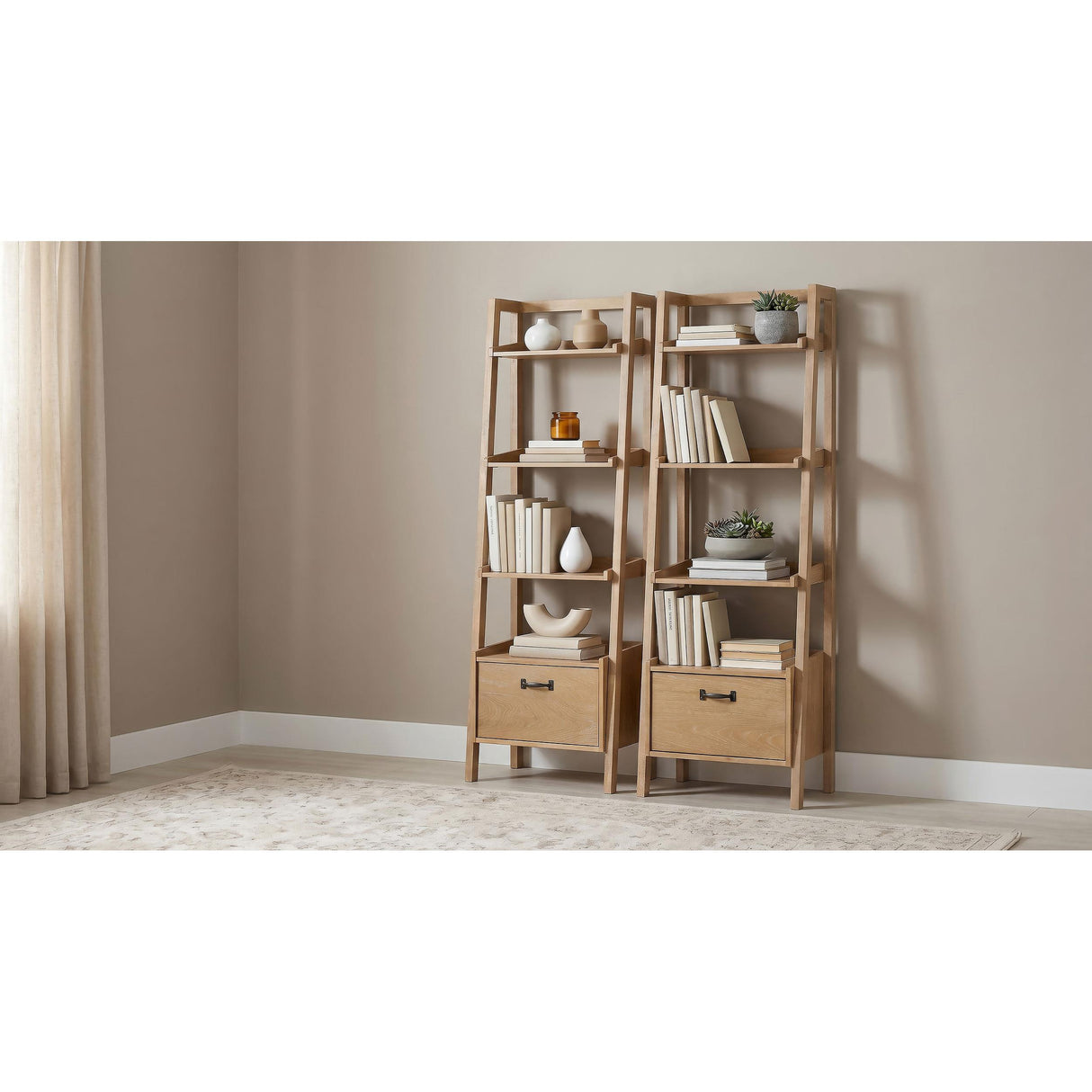 Coaster Furniture Fabian 802043 2-piece 3-shelf Bookshelf with Drawer - Distressed Light Brown IMAGE 4