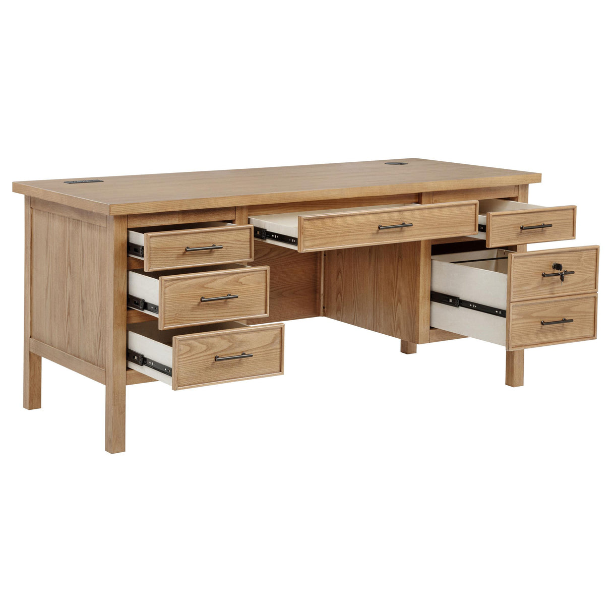 Coaster Furniture Vermes 802062 66-inch 7-drawer Computer Desk with Power Outlet - Light Ash IMAGE 2