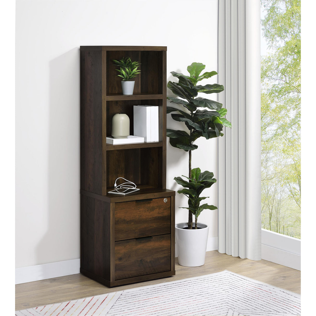 Coaster Furniture Westpark 802713 3-shelf Bookcase USB and Lockable Drawer - Dark Pine IMAGE 5
