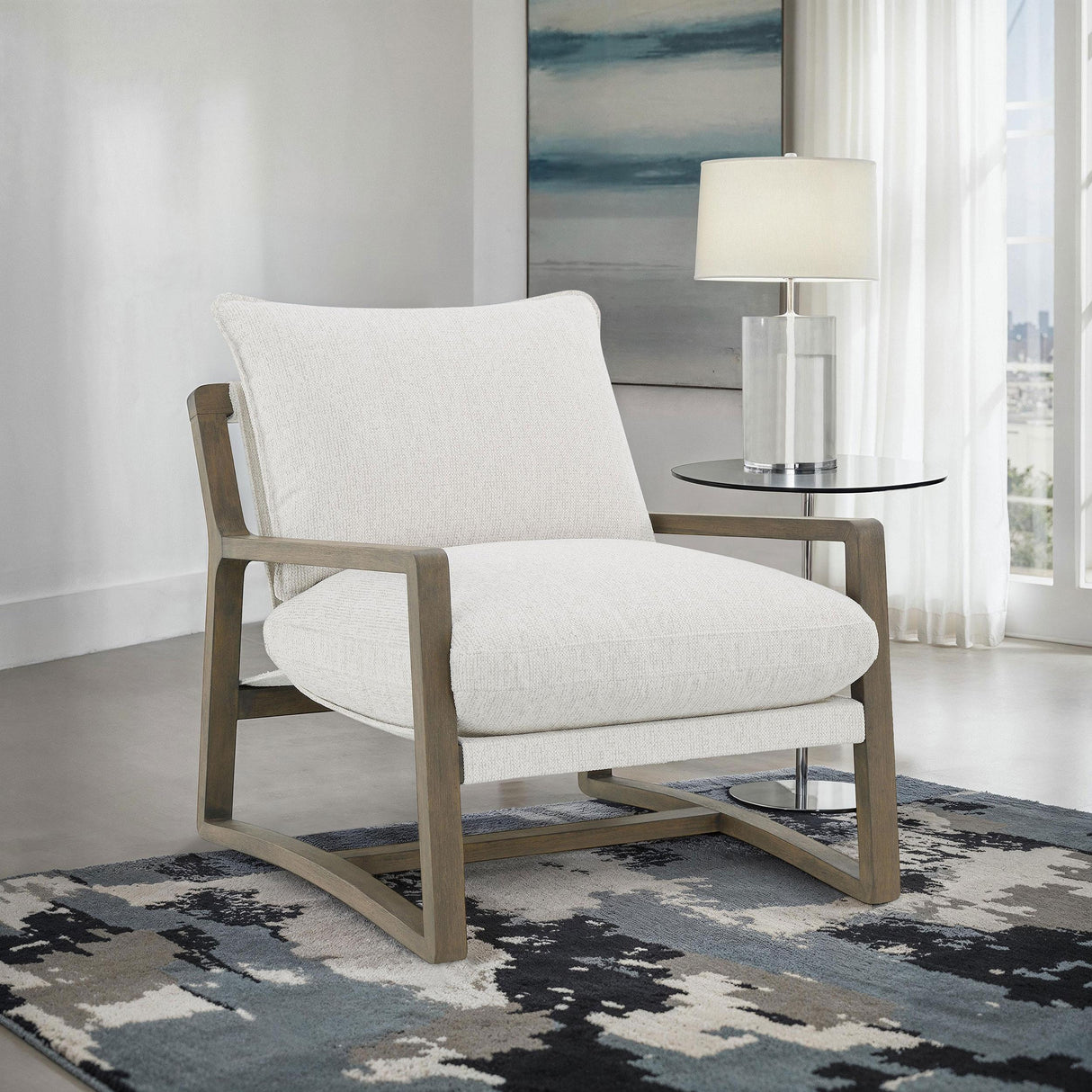 Coaster Furniture Geneva 907509 Boucle Upholstered Wood Arm Accent Chair - Sand IMAGE 2