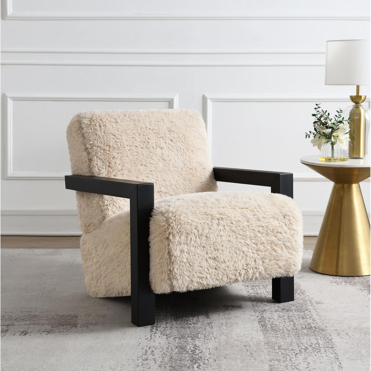 Coaster Furniture Fitzroy 907533 Faux Fur Upholstered Chair Solid Wood Arms - Latte IMAGE 4
