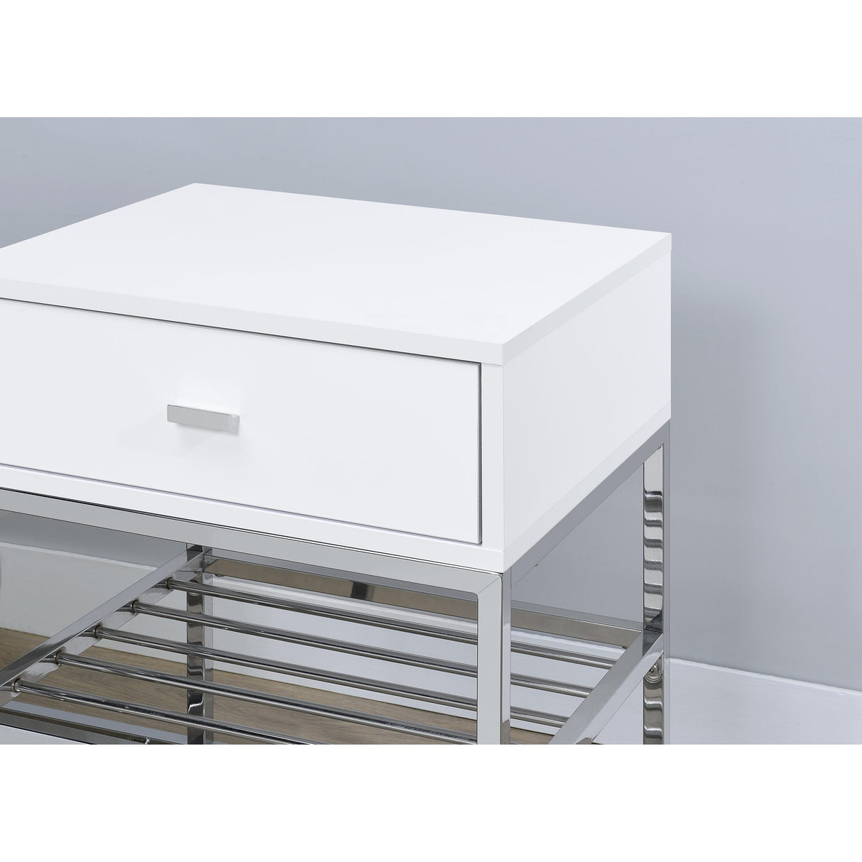 Coaster Furniture Siega 910223 1-Drawer Shoe Storage Entryway Bench - White High Gloss/Chrome IMAGE 9