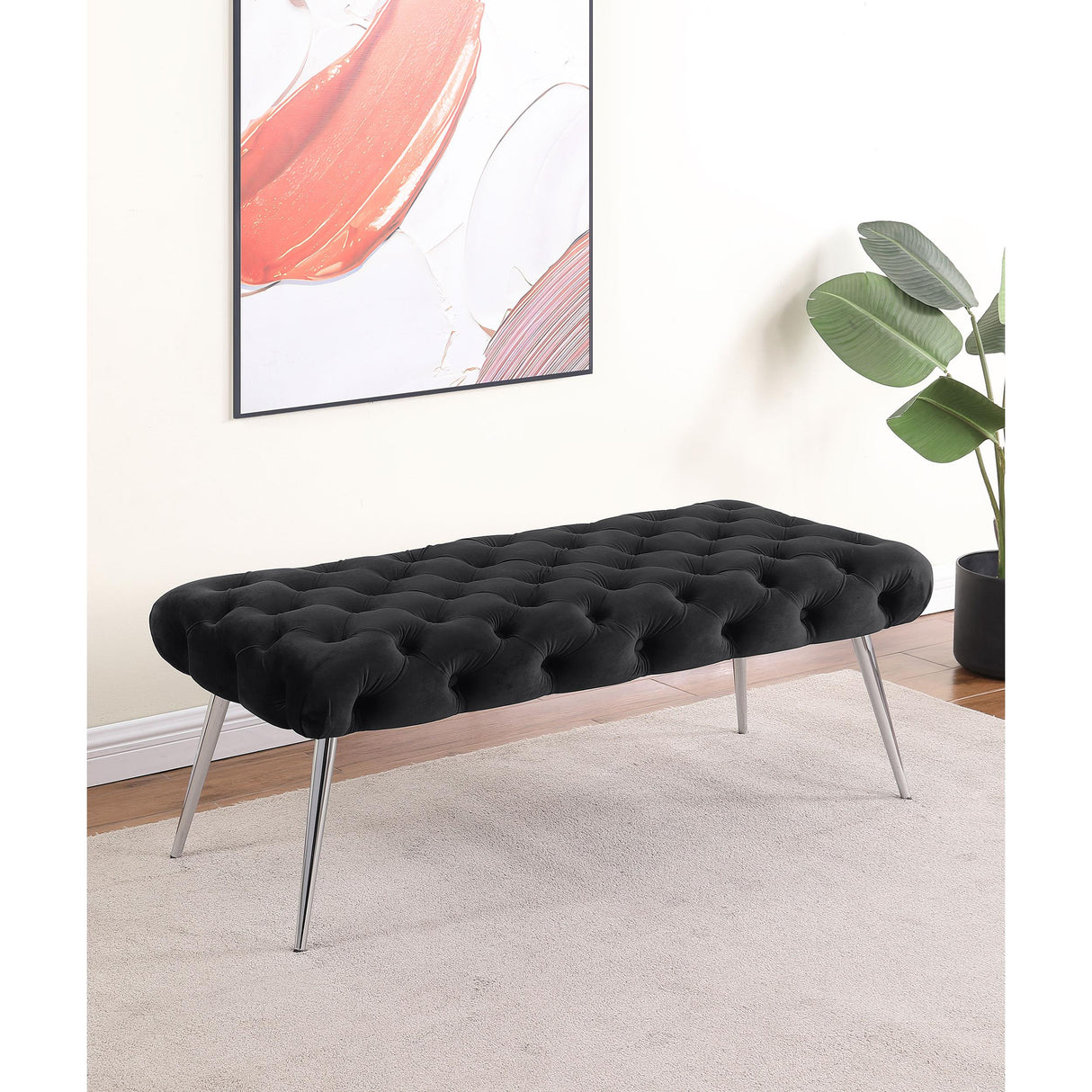 Coaster Furniture Ella 910333 Upholstered Tufted Bench Stainless Steel Legs - Black IMAGE 3