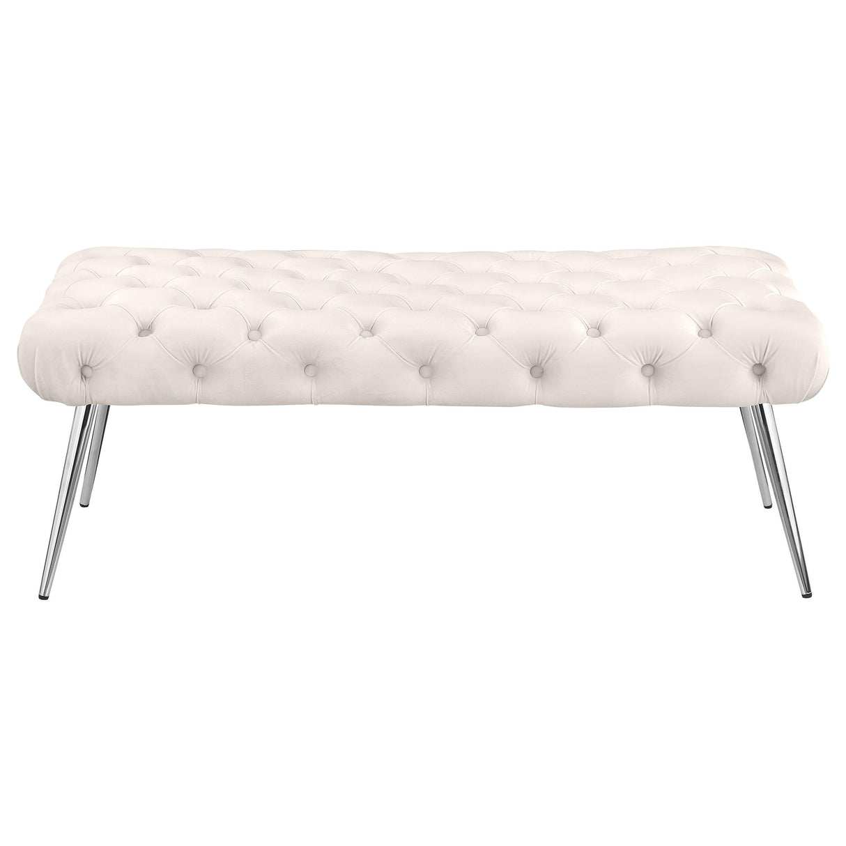 Coaster Furniture Ella 910334 Upholstered Tufted Bench Stainless Steel Legs - Ivory IMAGE 2