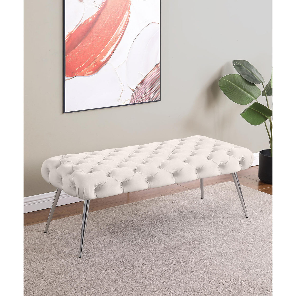 Coaster Furniture Ella 910334 Upholstered Tufted Bench Stainless Steel Legs - Ivory IMAGE 5