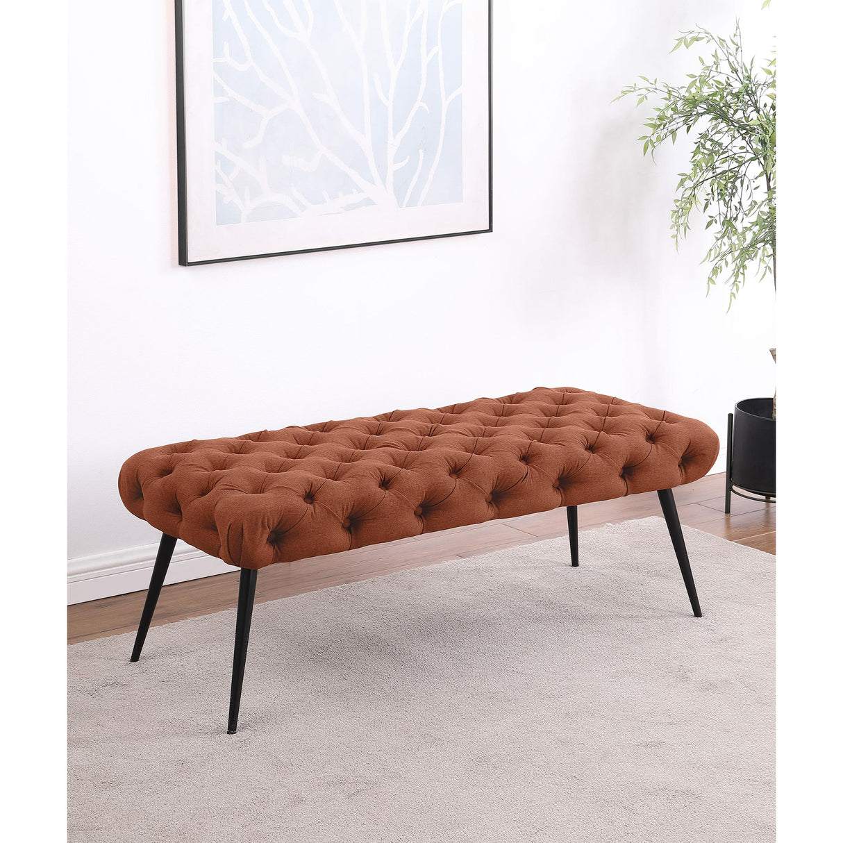 Coaster Furniture Ella 910335 Upholstered Tufted Bench Metal Legs - Rust IMAGE 3