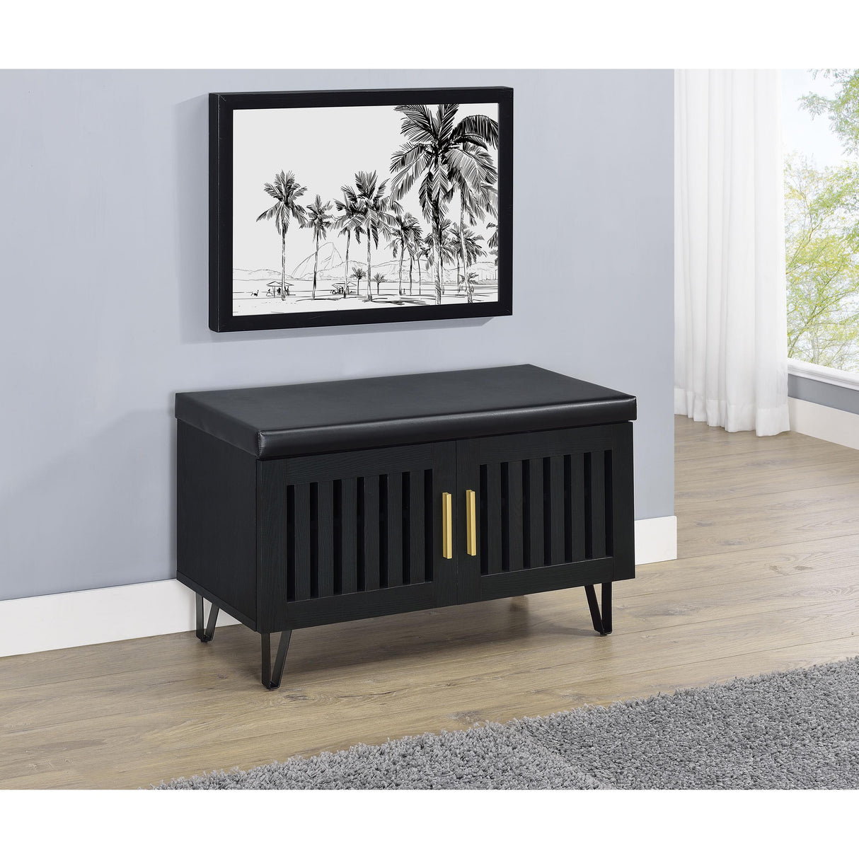 Coaster Furniture Brixton 915152 2-door Padded Entryway Shoe Storage Bench - Black IMAGE 4