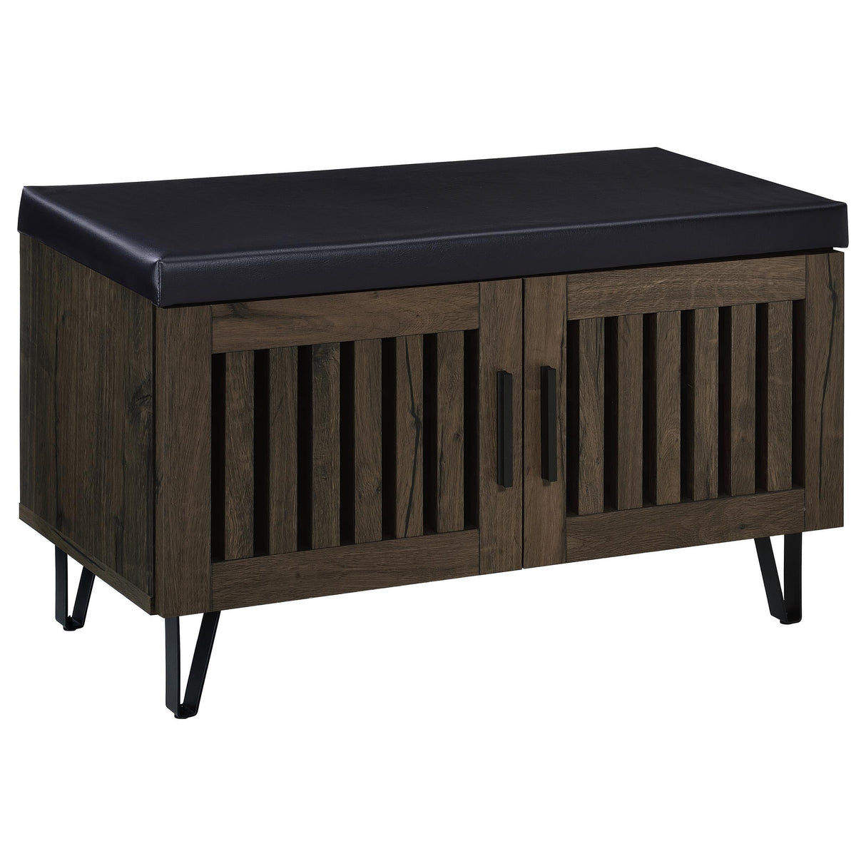 Coaster Furniture Brixton 915153 2-door Padded Entryway Shoe Storage Bench - Smoked Oak IMAGE 2
