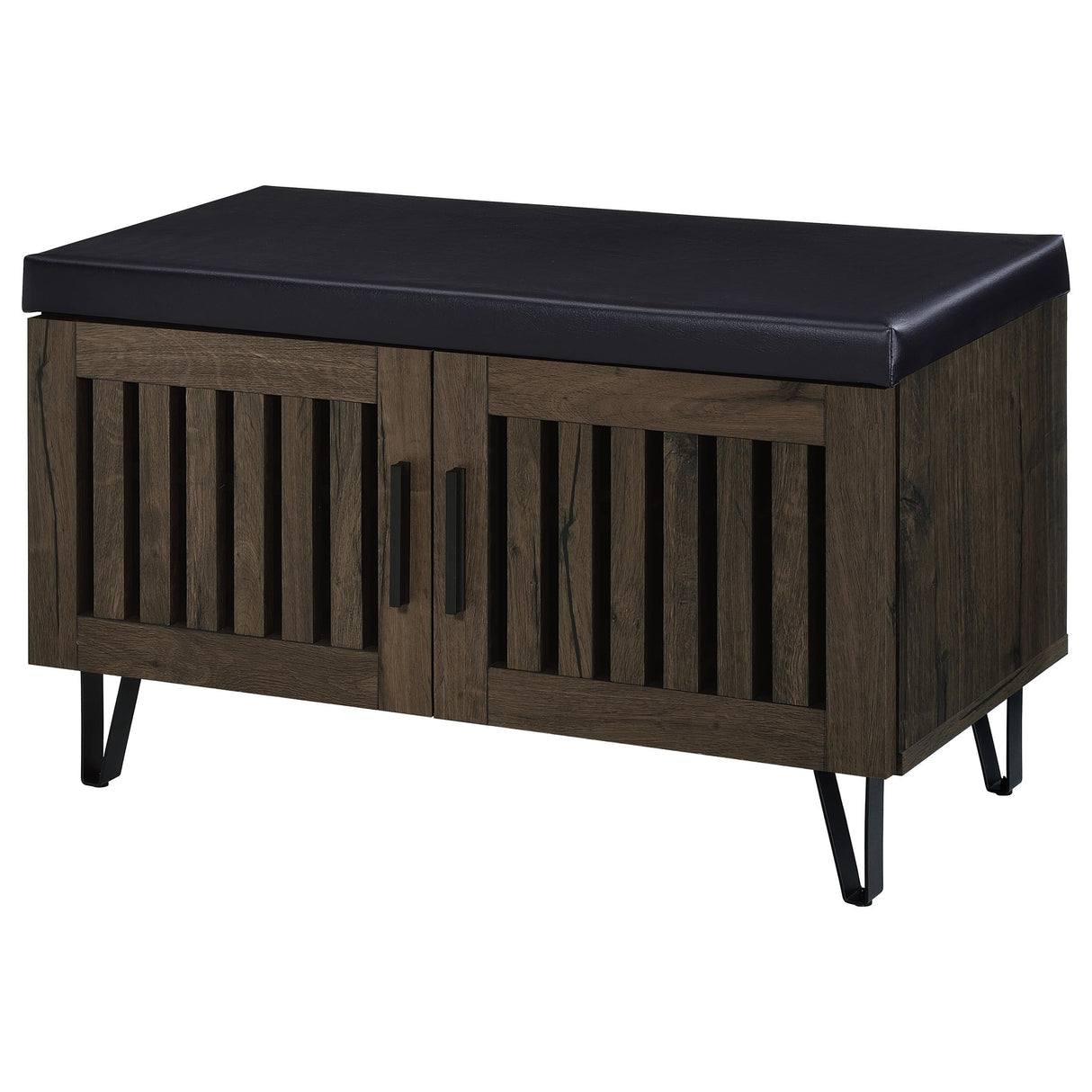 Coaster Furniture Brixton 915153 2-door Padded Entryway Shoe Storage Bench - Smoked Oak IMAGE 4