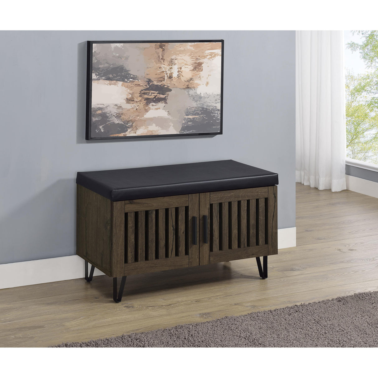 Coaster Furniture Brixton 915153 2-door Padded Entryway Shoe Storage Bench - Smoked Oak IMAGE 6