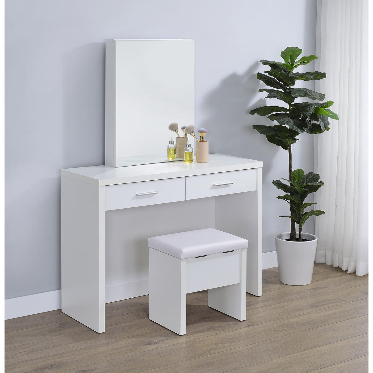 Coaster Furniture Bunbury 930280 Makeup Vanity Table Set Storage Mirror and Stool - White IMAGE 5
