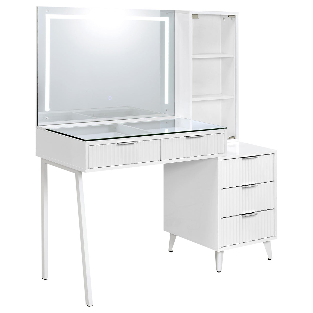 Coaster Furniture Souza 930282 5-Drawer Makeup Vanity Table With LED Mirror - White High Gloss IMAGE 11