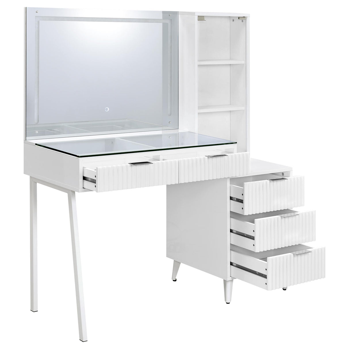 Coaster Furniture Souza 930282 5-Drawer Makeup Vanity Table With LED Mirror - White High Gloss IMAGE 14