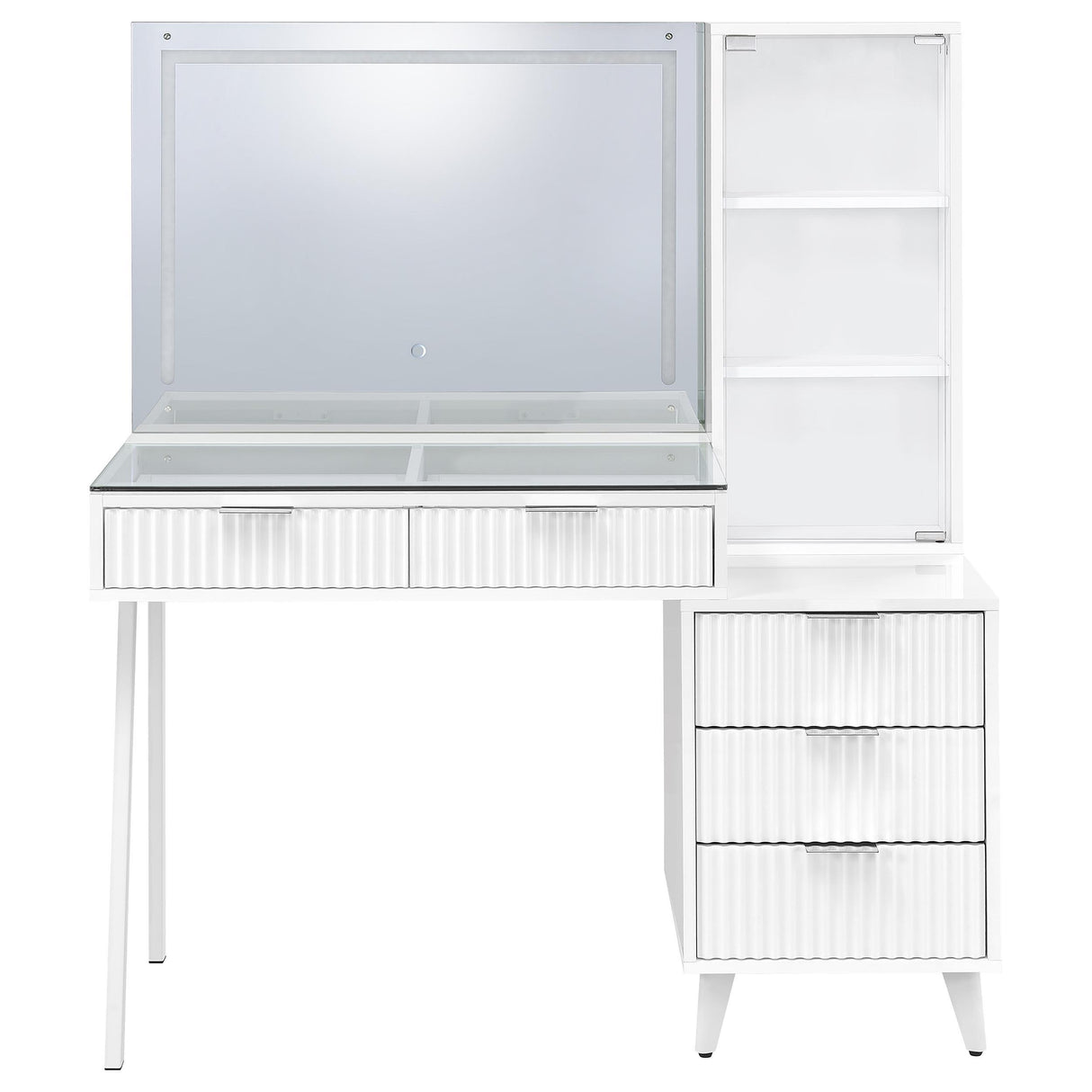 Coaster Furniture Souza 930282 5-Drawer Makeup Vanity Table With LED Mirror - White High Gloss IMAGE 3