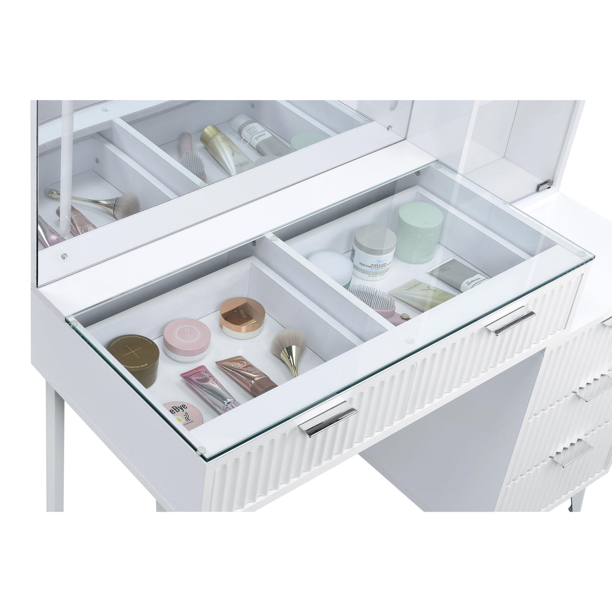 Coaster Furniture Souza 930282 5-Drawer Makeup Vanity Table With LED Mirror - White High Gloss IMAGE 6
