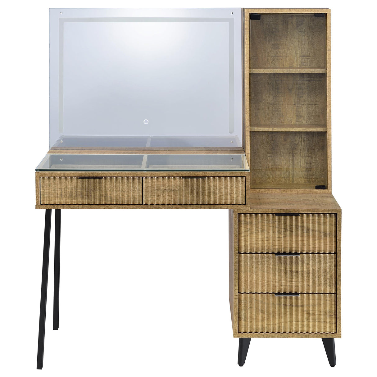 Coaster Furniture Souza 930283 5-Drawer Makeup Vanity Table With LED Mirror - Mango IMAGE 2