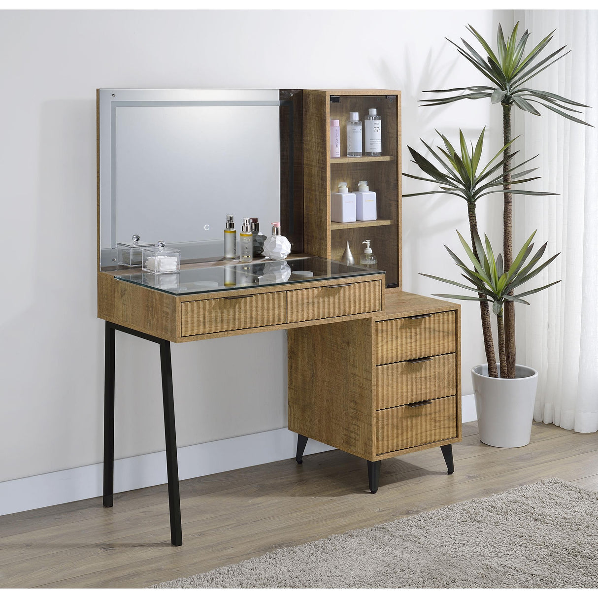 Coaster Furniture Souza 930283 5-Drawer Makeup Vanity Table With LED Mirror - Mango IMAGE 5
