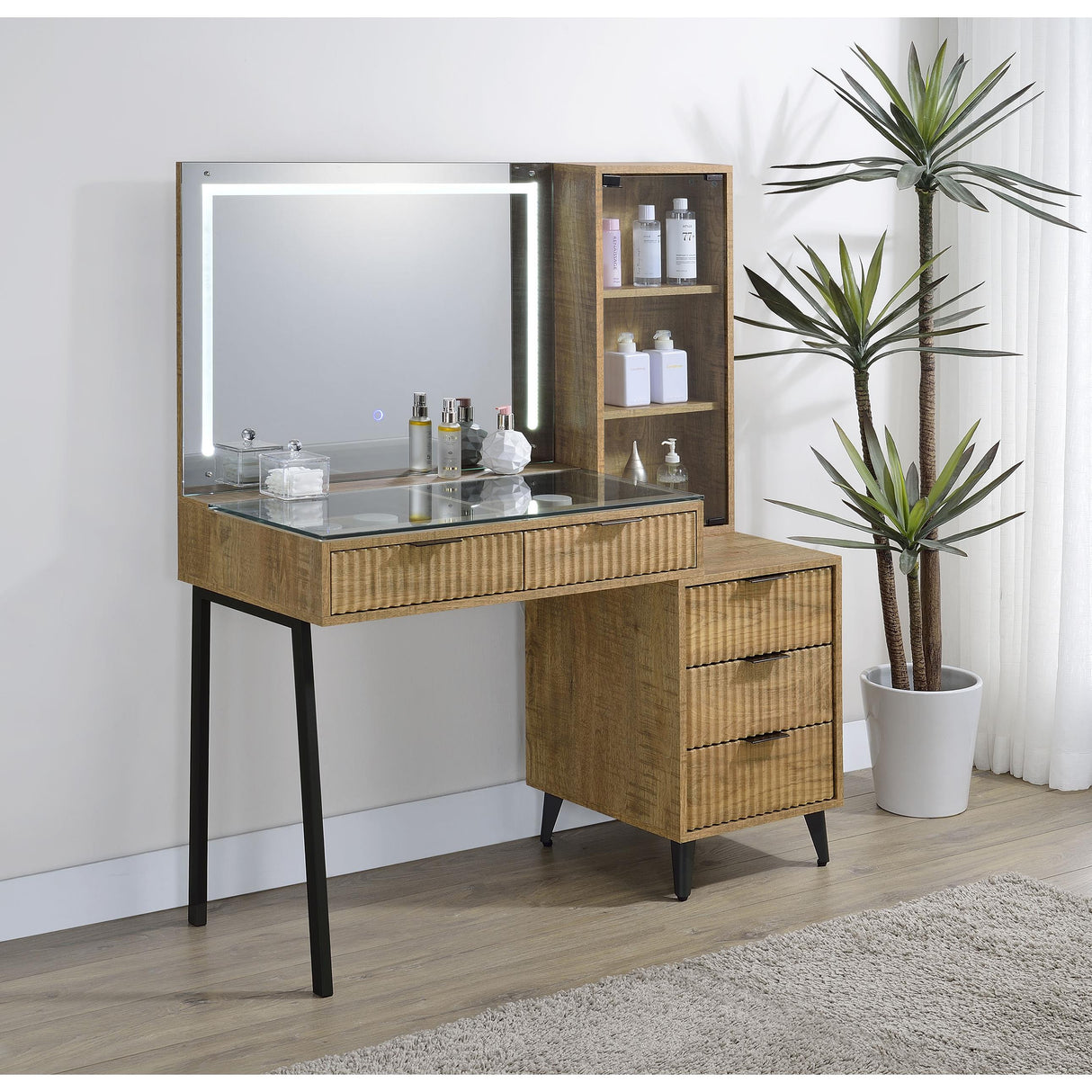 Coaster Furniture Souza 930283 5-Drawer Makeup Vanity Table With LED Mirror - Mango IMAGE 8