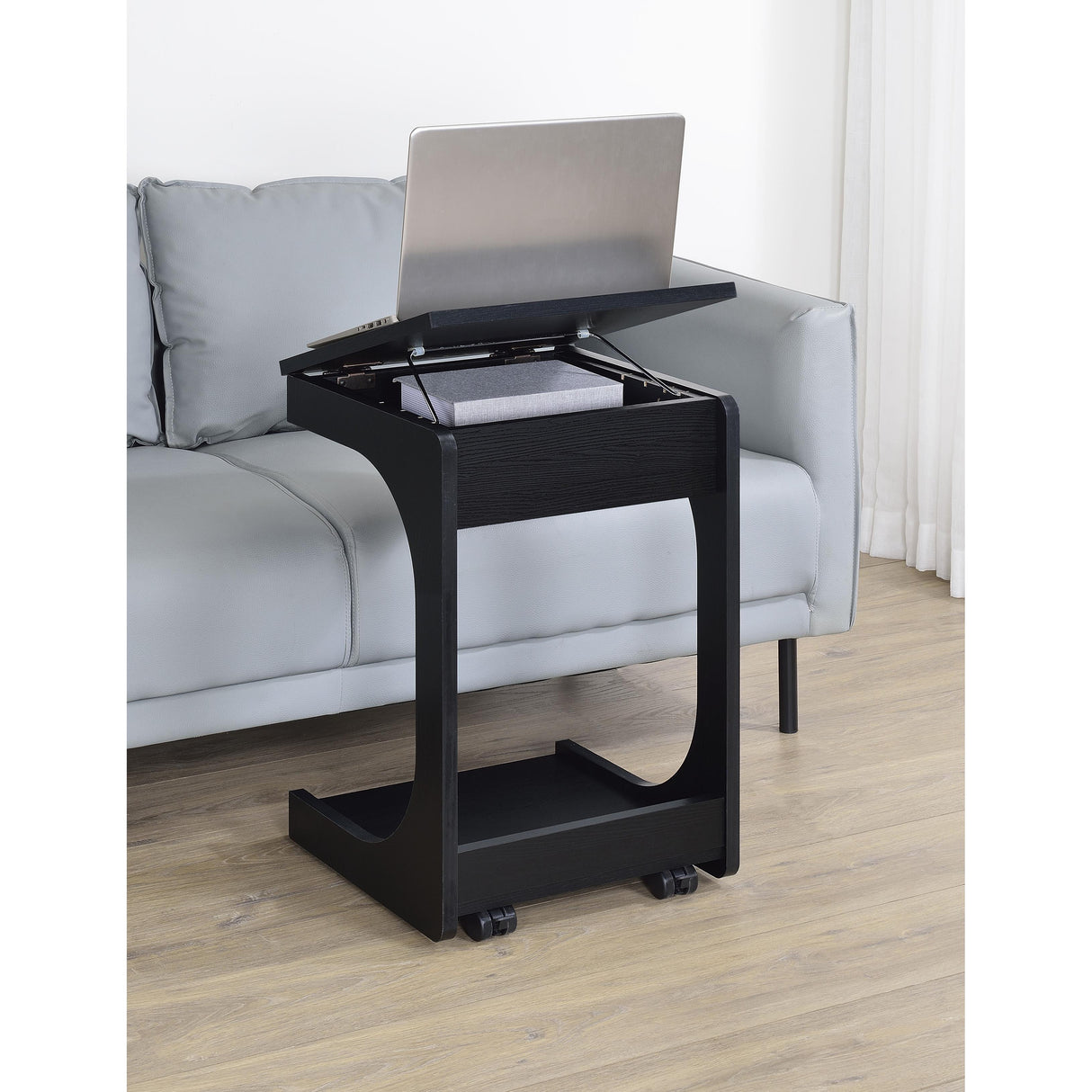 Coaster Furniture Ralston 930290 C-Shaped Lift-Top Sofa Side Table With Casters - Black IMAGE 8