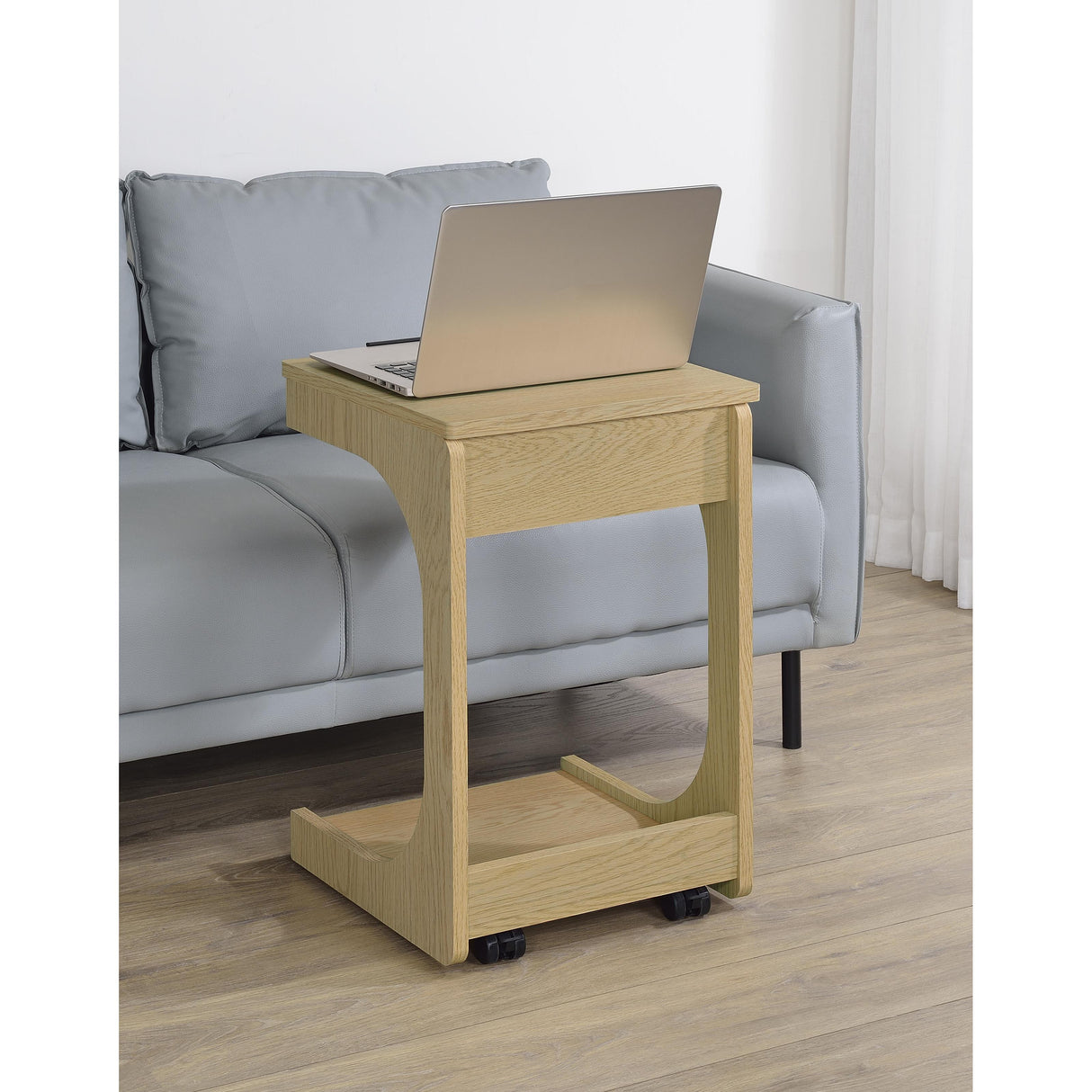 Coaster Furniture Ralston 930291 C-Shaped Lift-Top Sofa Side Table With Casters - Light Oak IMAGE 6