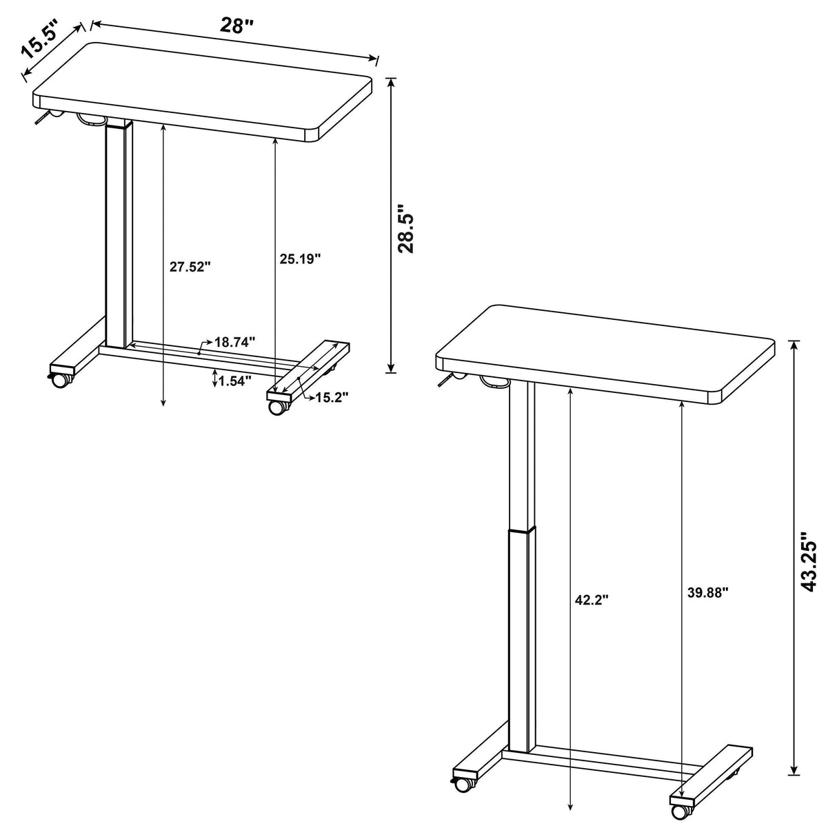 Coaster Furniture Westpark 930302 Pneumatic Adjustable C-Shape Side Table with Casters - Dark Pine IMAGE 14